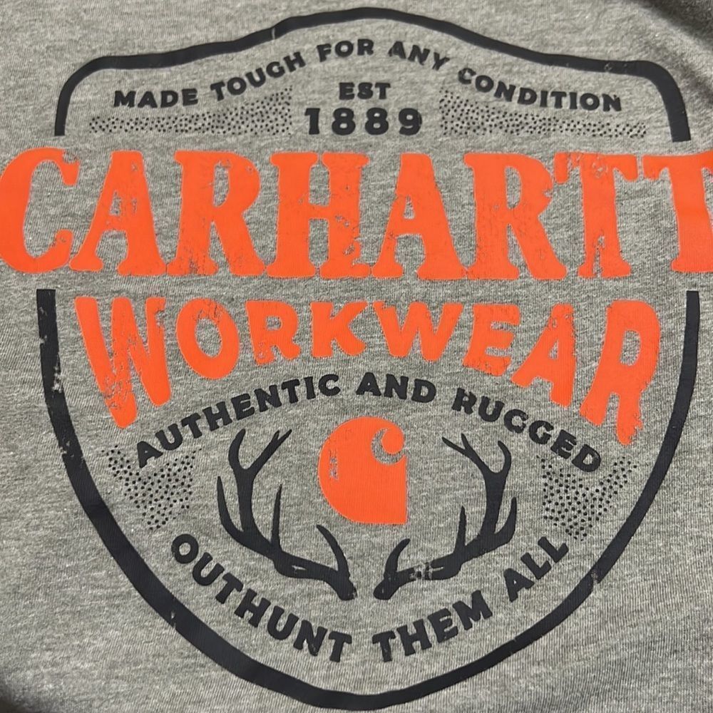 Carhartt Gray Orange Logo Long Sleeve T Shirt Women's Large EUC - Picture 5 of 8